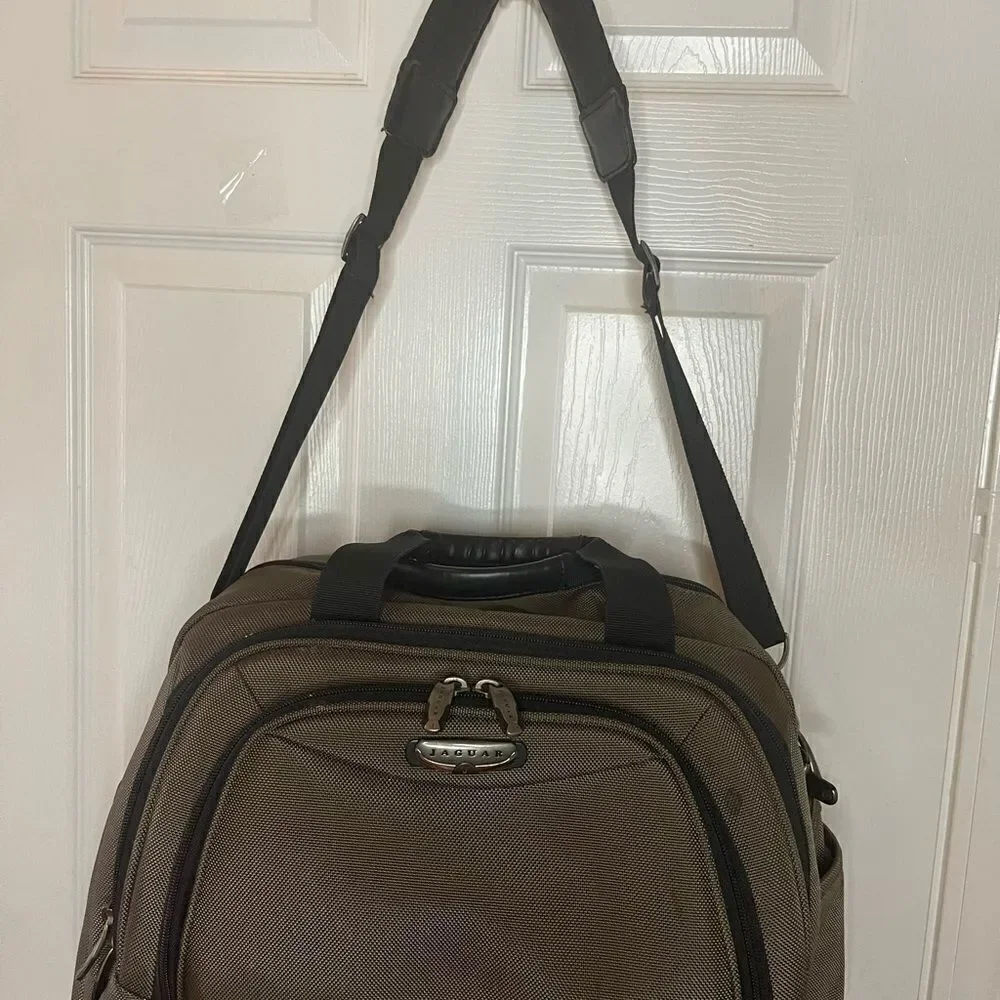 Jaguar Heavy duty Brown & Black fabric Medium duffle bag silver tone hardwares